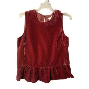 J.Crew Velvet Ruffle Peplum Sleeveless Top Burgundy‎ Size 4